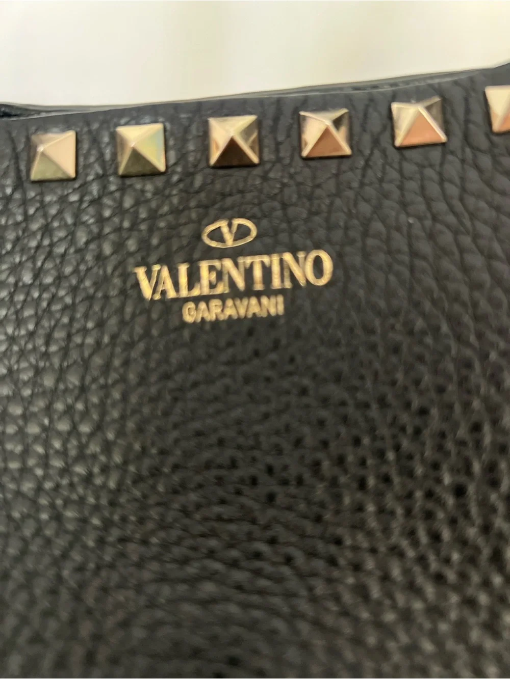 Valentino Garavani Black Pebbled Leather Rockstud Tote